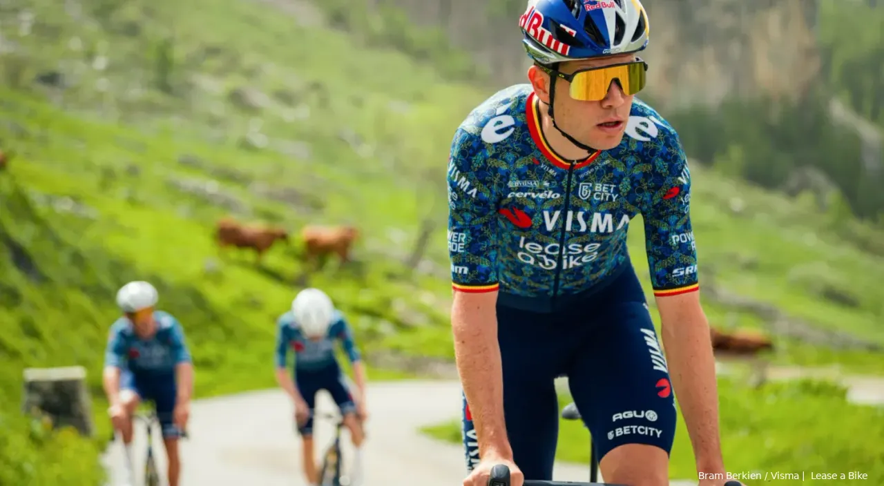 Wout van Aert donning the Tour jersey of Visma | Lease a Bike<br>