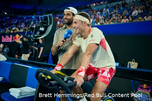 Matteo Berrettini and Casper Ruud having fun at Red Bull Baseline.