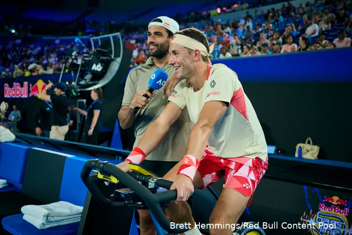 Matteo Berrettini and Casper Ruud having fun at Red Bull Baseline.