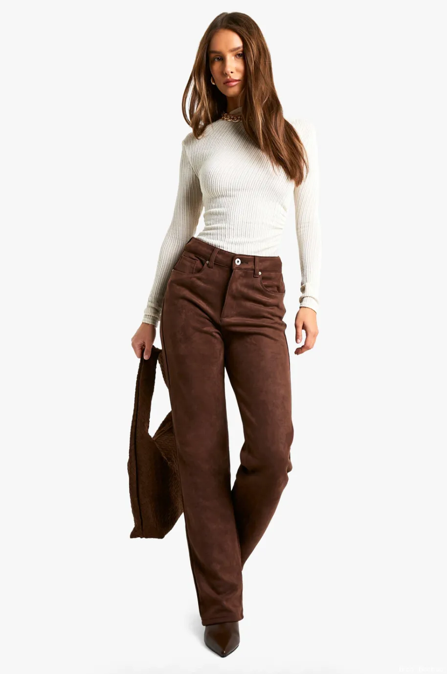suede broek met rechte pijpen