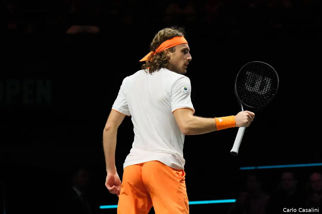 Stefanos Tsitsipas raises racket