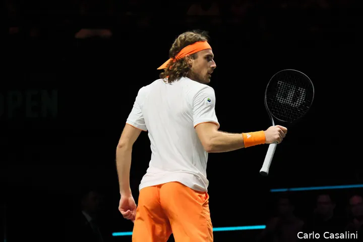 Stefanos Tsitsipas raises racket