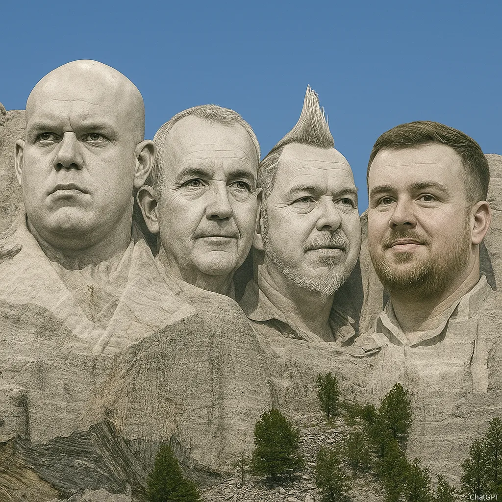 So würde der "Mount Rushmore des Darts" laut ChatGPT aussehen: Die KI ist sich wohl einig mit den von uns befragten Fans - während sich Michael van Gerwen, Phil Taylor und Peter Wright bereits ihre Legenden-Denkmäler gesichert haben, benötigt Luke Littlers Statue noch einige Jahre des Feinschliffs