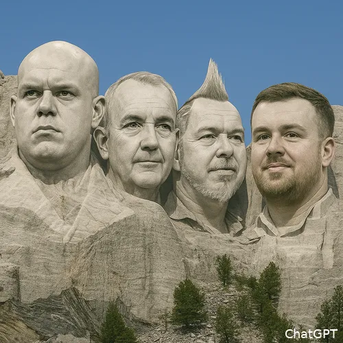 So würde der "Mount Rushmore des Darts" laut ChatGPT aussehen: Die KI ist sich wohl einig mit den von uns befragten Fans - während sich Michael van Gerwen, Phil Taylor und Peter Wright bereits ihre Legenden-Denkmäler gesichert haben, benötigt Luke Littlers Statue noch einige Jahre des Feinschliffs