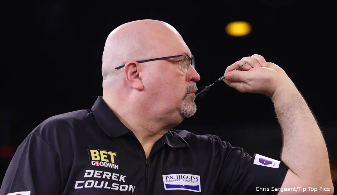 Derek Coulson set to throw the dart