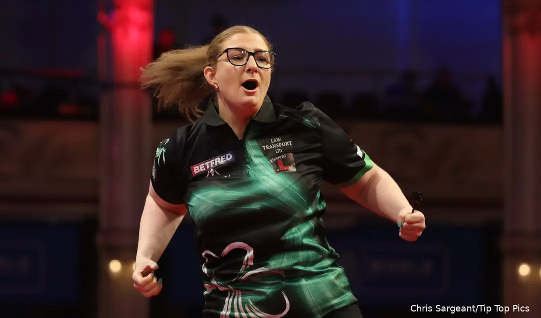Robyn Byrne in actie op de Women's World Matchplay 2023