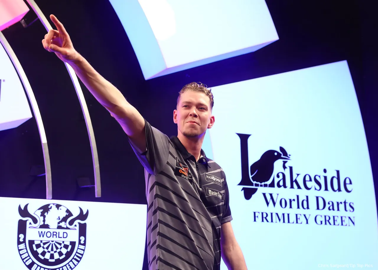 Jimmy van Schie on the Lakeside Country Club stage during the past WDF World Championship&nbsp;
