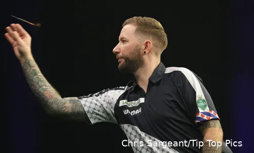 Danny Noppert in action at the Grand Slam of Darts