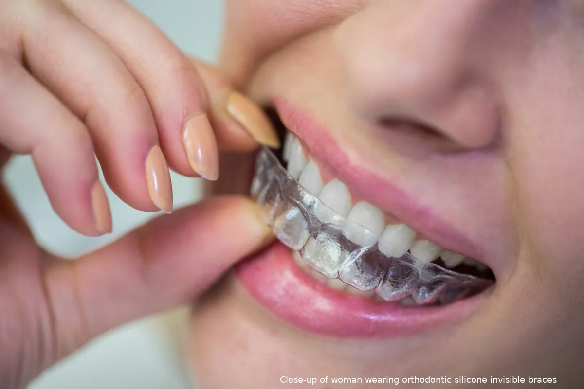 woman wearing orthodontic silicone invisible braces