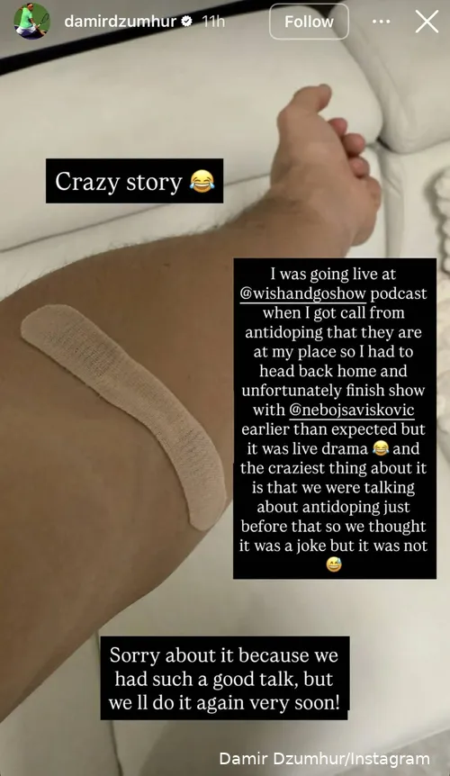 Damir Dzumhur shares picture of arm with caption.