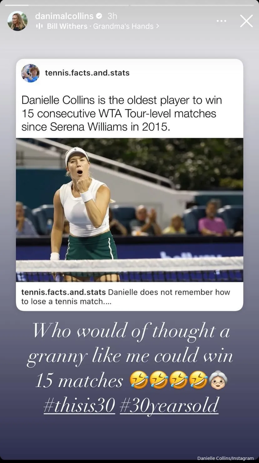 Danielle Collins hits back at statistic shared by an account on Instagram.