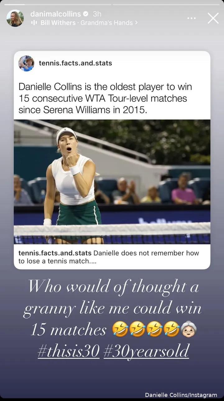 Danielle Collins hits back at statistic shared by an account on Instagram.