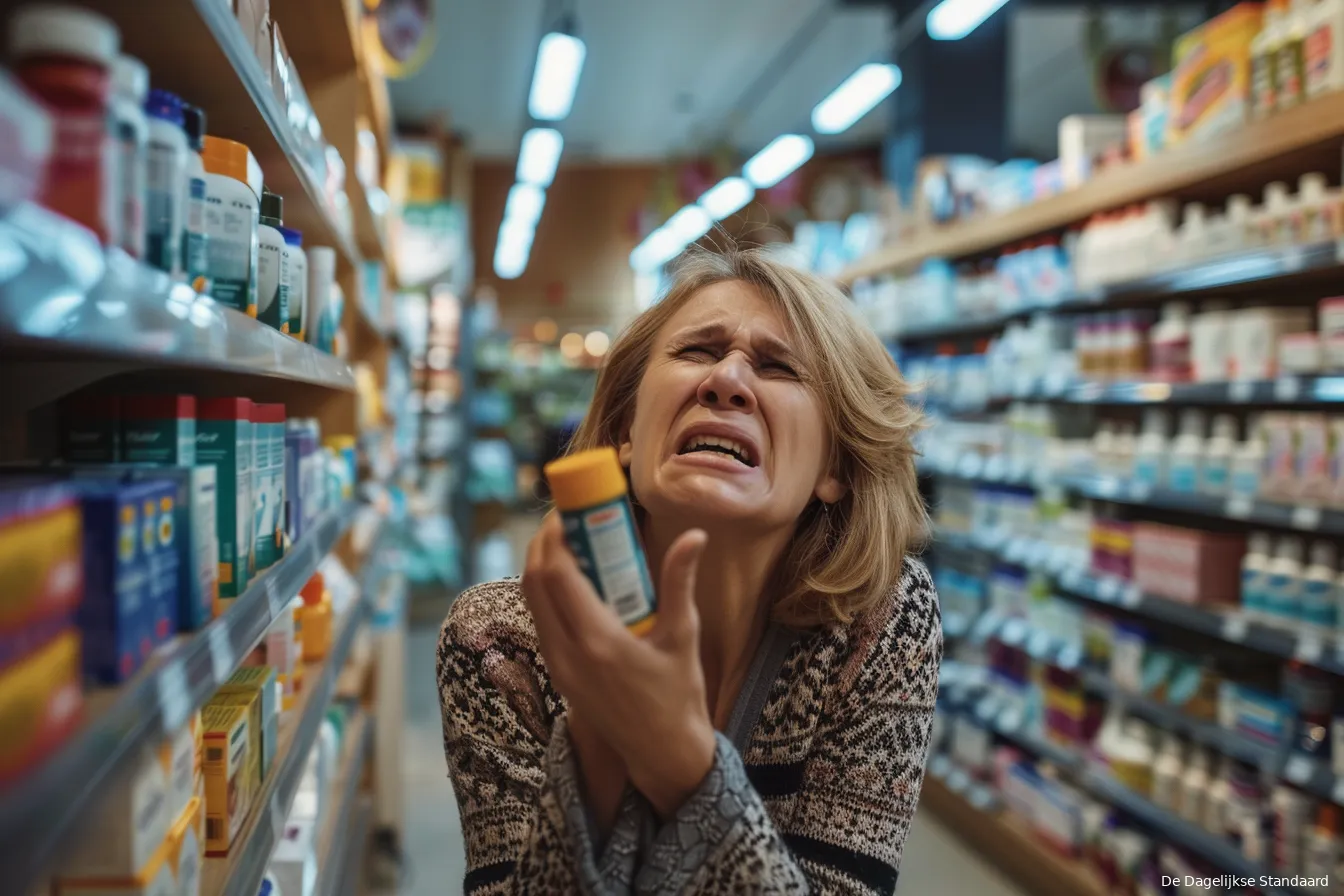 vrouw apotheek huilen