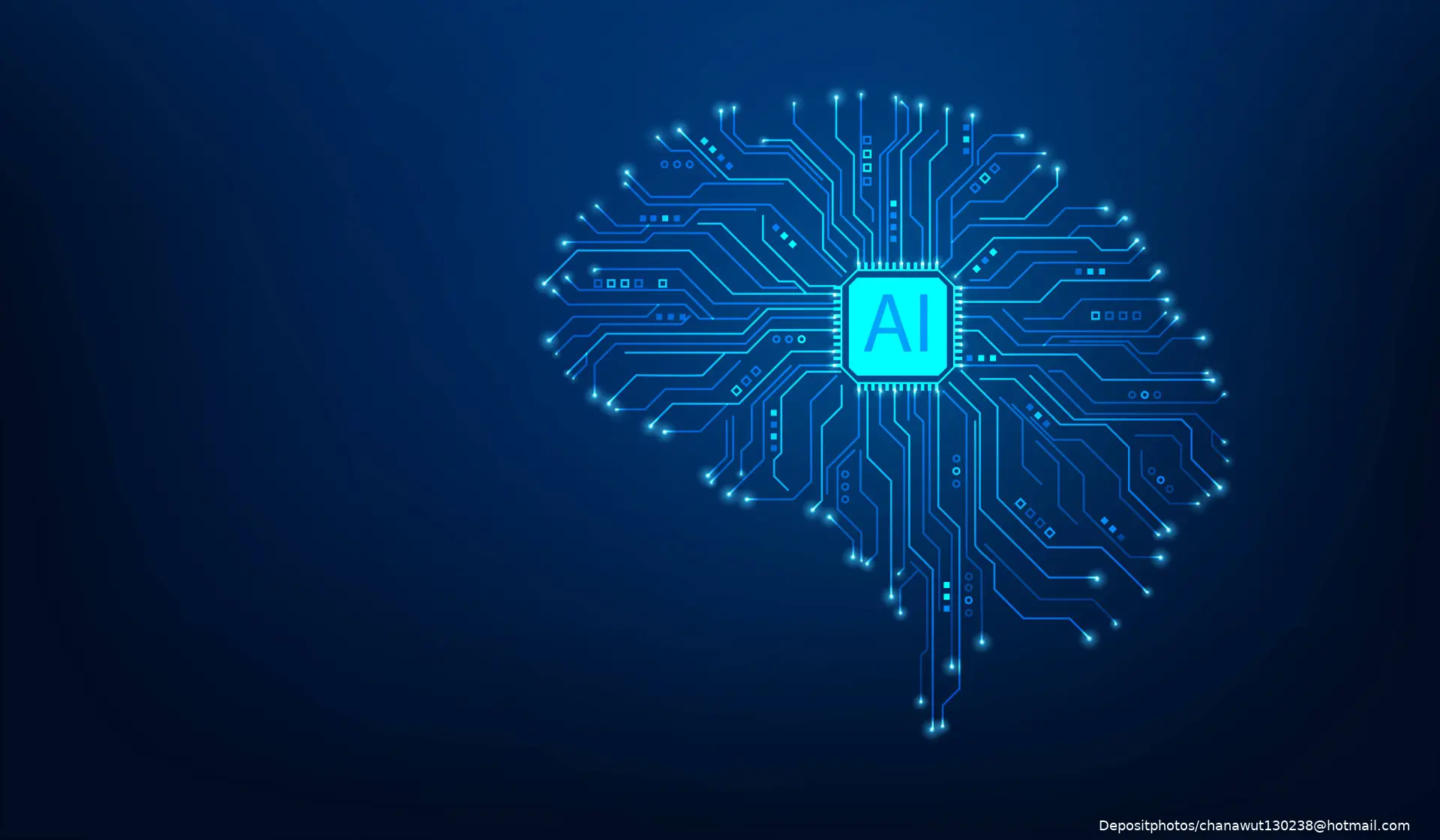 artificial intelligence brain line circuit technology blue background