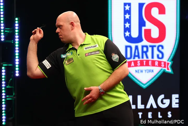 Michael van Gerwen up and running as defending champion in the Big Apple.