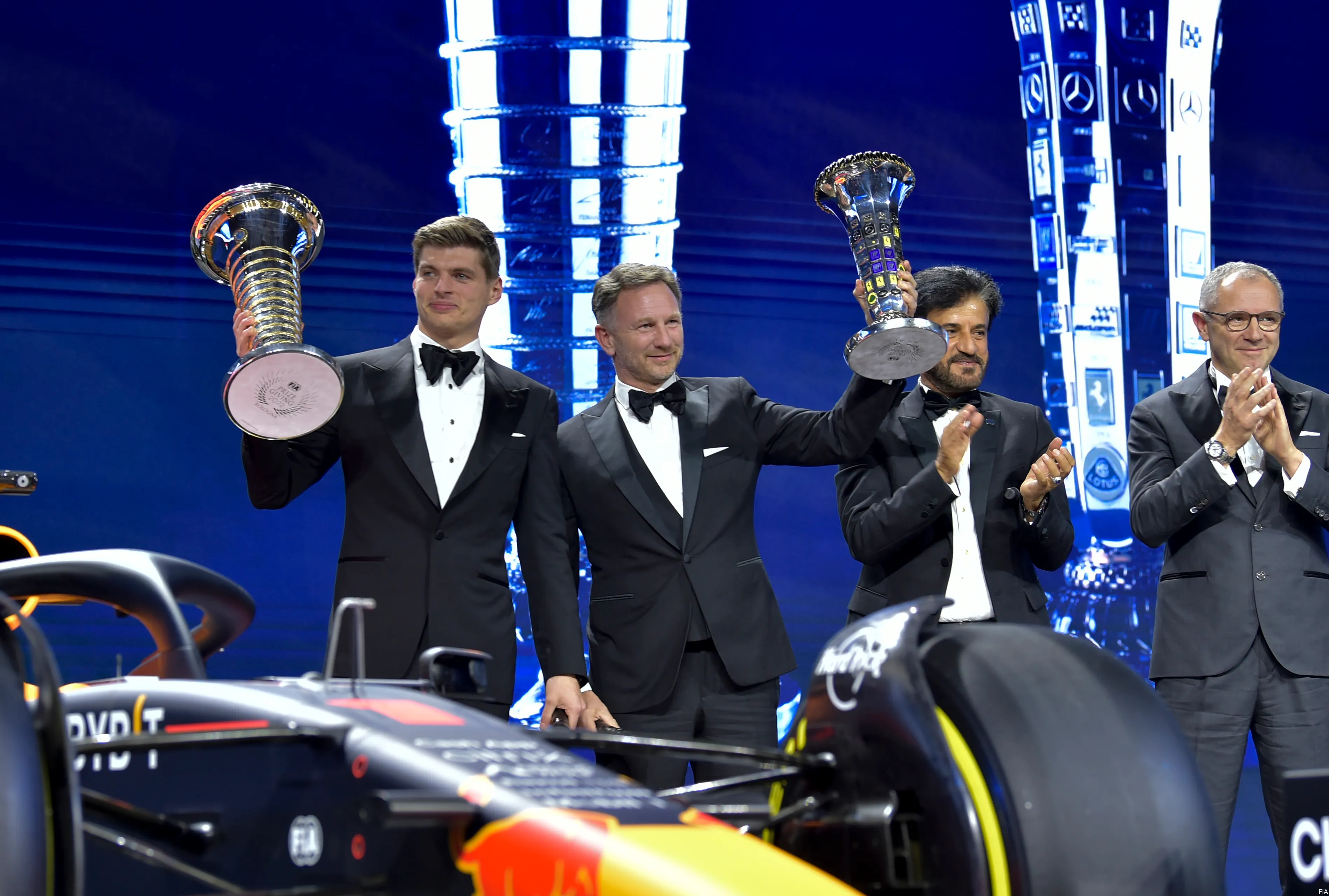 max verstappen christian horner mohammed ben sulayem stefano domenicali red bull racing f1 2022 fia prize giving