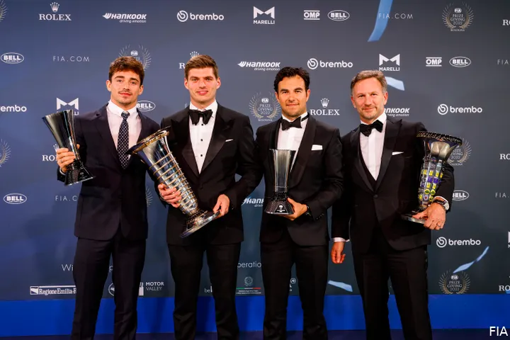 charles leclerc christian horner sergio perez max verstappen ferrari red bull racing f1 2022 fia prize giving
