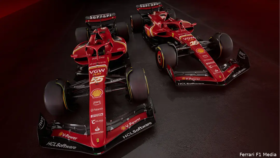 De Ferrari SF-24, de bolides waarin Carlos Sainz en Charles Leclerc de circuits onveilig in zullen maken in 2024.