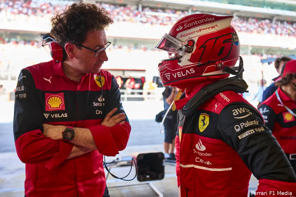 Mattia Binotto Charles Leclerc Ferrari GP Spanje