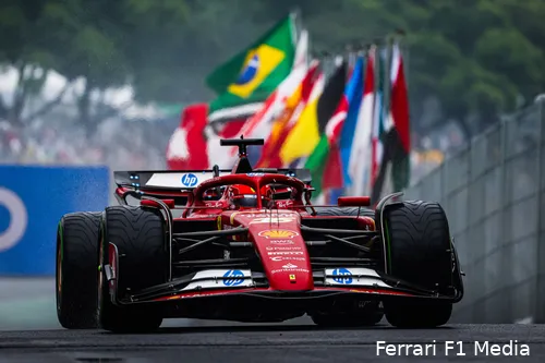 Leclerc in actie tijdens de laatste race in Brazilië.