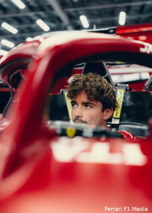<i>Leclerc vindt dat Ferrari een goede vrijdag heeft gehad.</i>