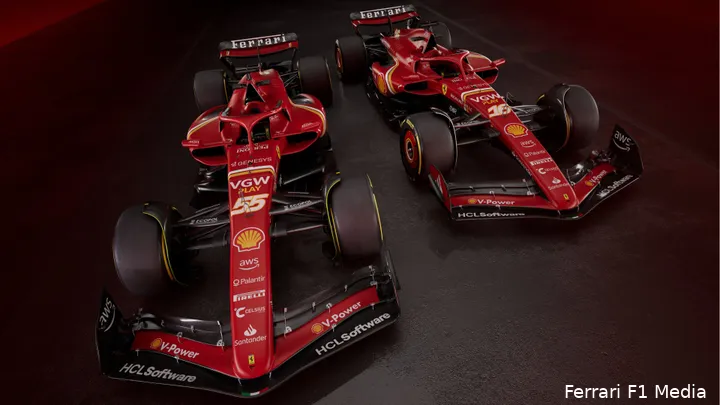 De Ferrari SF-24, de bolides waarin Carlos Sainz en Charles Leclerc de circuits onveilig in zullen maken in 2024.