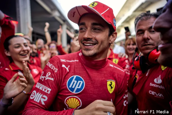 Leclerc na zijn overwinning in Austin.&nbsp;