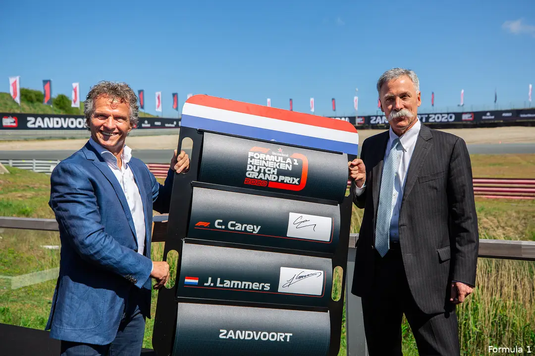 Jan Lammers, sportief directeur Circuit van Zandvoort, en Chase Carey, interim CEO Formule 1.