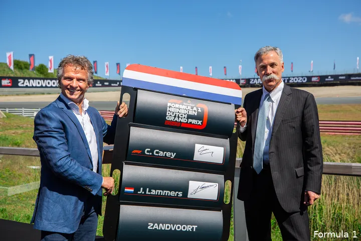 Jan Lammers, sportief directeur Circuit van Zandvoort, en Chase Carey, interim CEO Formule 1.