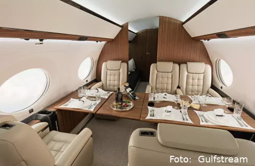 De binnenkant van een Gulfstream 650ER is pure luxe