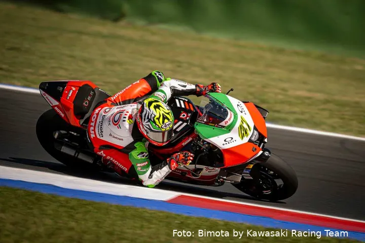 Axel Bassani rides the Bimota in WorldSBK practice in Emilia-Romagna