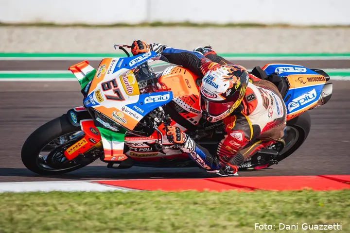 Alberto Surra rides the Motocorsa Ducati during Superbike practice at Cremona