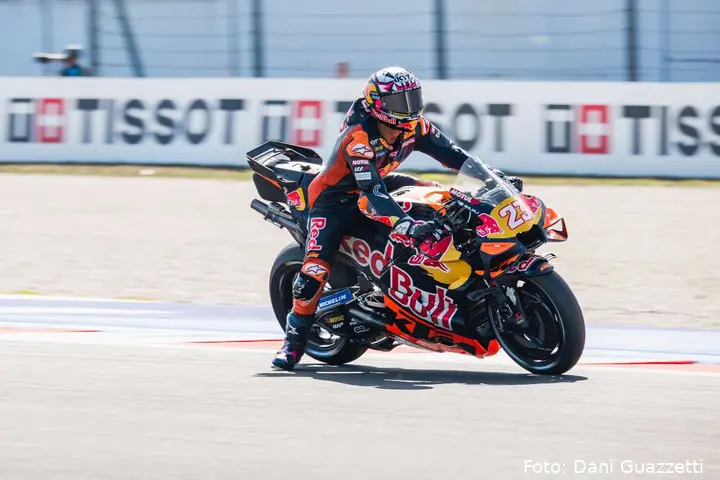Enea Bastianini rides the KTM RC16 MotoGP bike at Misano