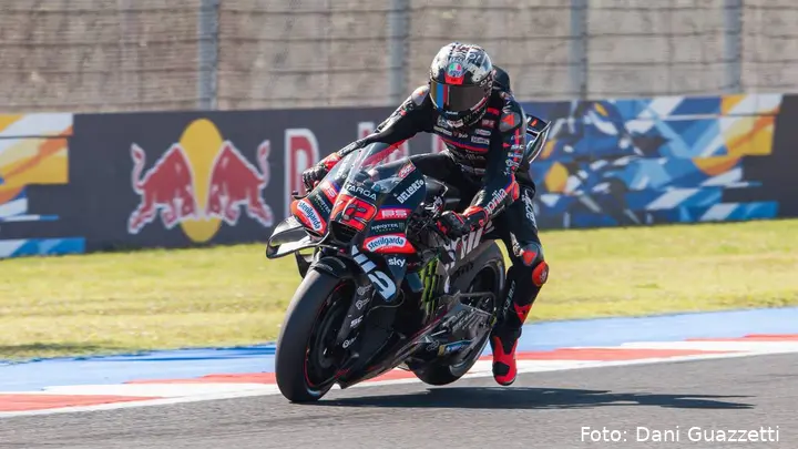 Marco Bezzecchi rides the Aprilia MotoGP bike at Misano