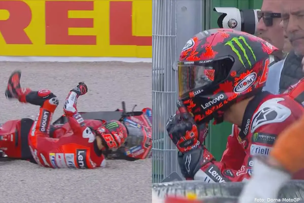 Pecco Bagnaia pilota Ducati MotoGP caduto a Valencia