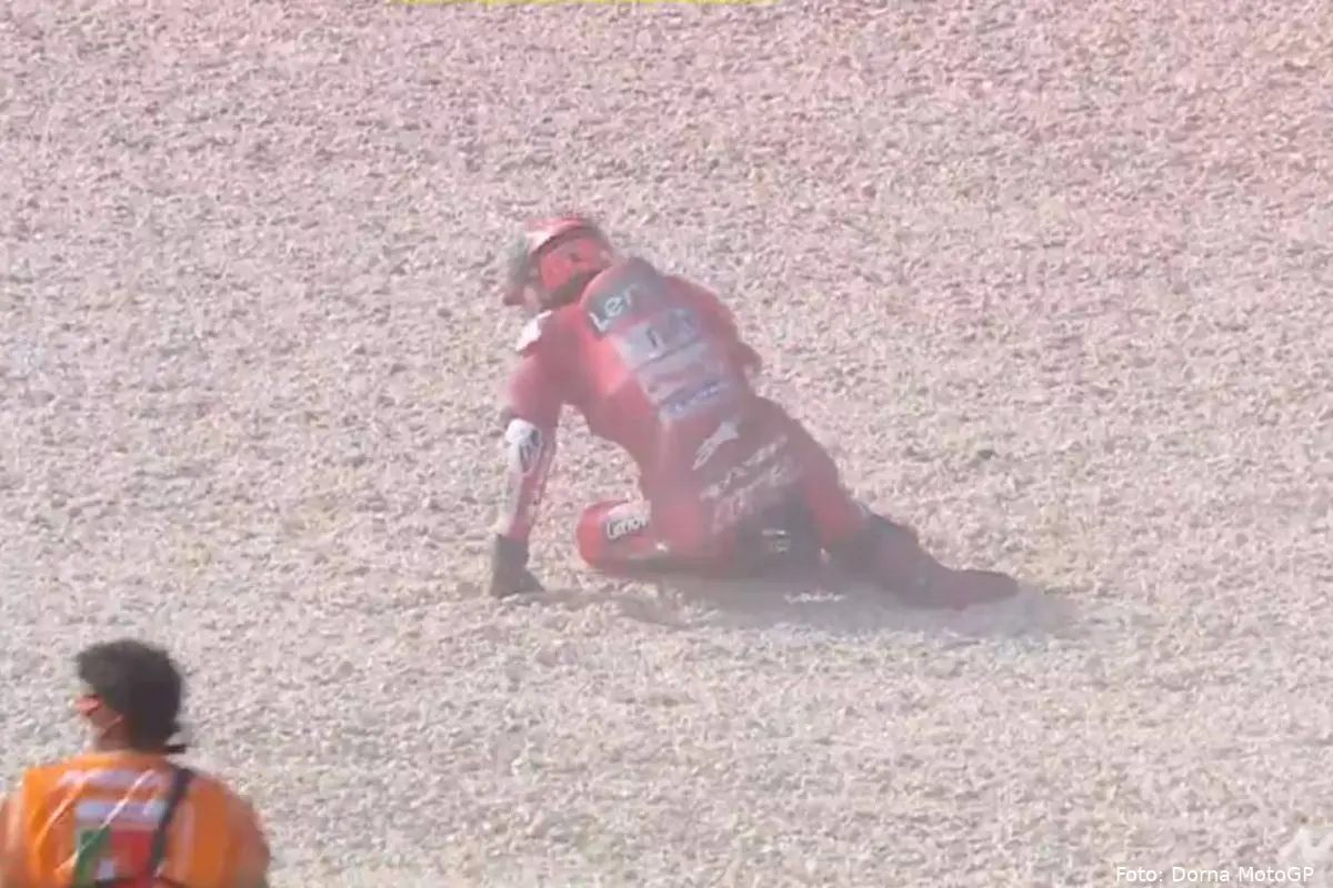 Pecco Bagnaia pilota Ducati caduto nella gara MotoGP a Portimao