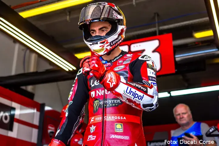 Pecco Bagnaia exits the Ducati Lenovo MotoGP garage