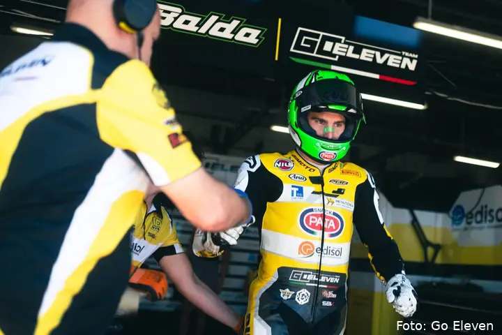 Lorenzo Baldassarri, Go Eleven Superbike rider, exits the garage