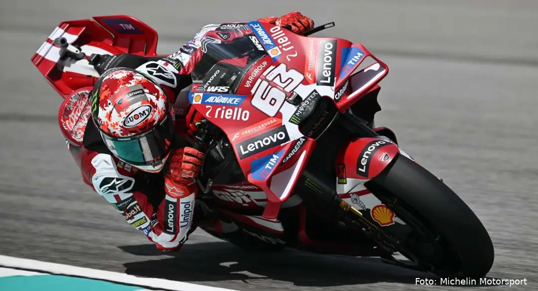 Pecco Bagnaia riding the Ducati Desmosedici GP26 at Sepang