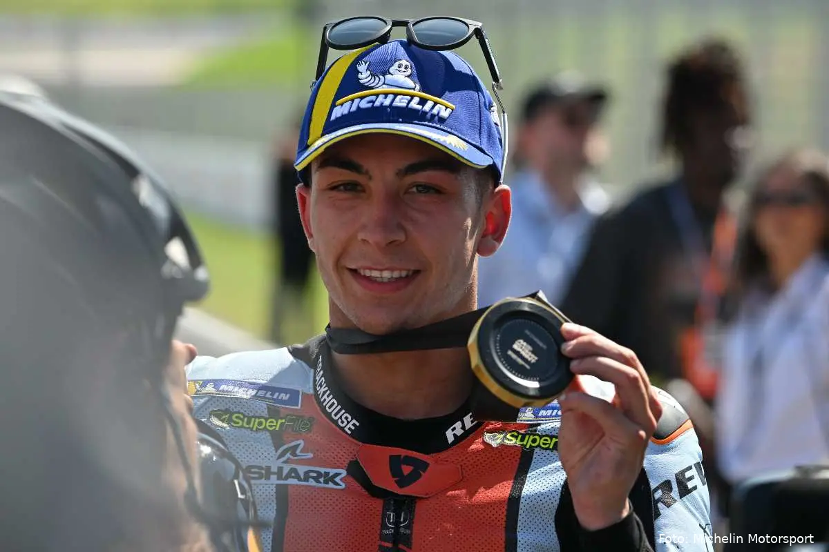 Raul Fernandez pilota Trackhouse Aprilia dopo la vittoria nella Sprint MotoGP al Mugello