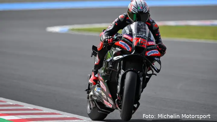 Marco Bezzecchi rides the Aprilia MotoGP bike at Motegi