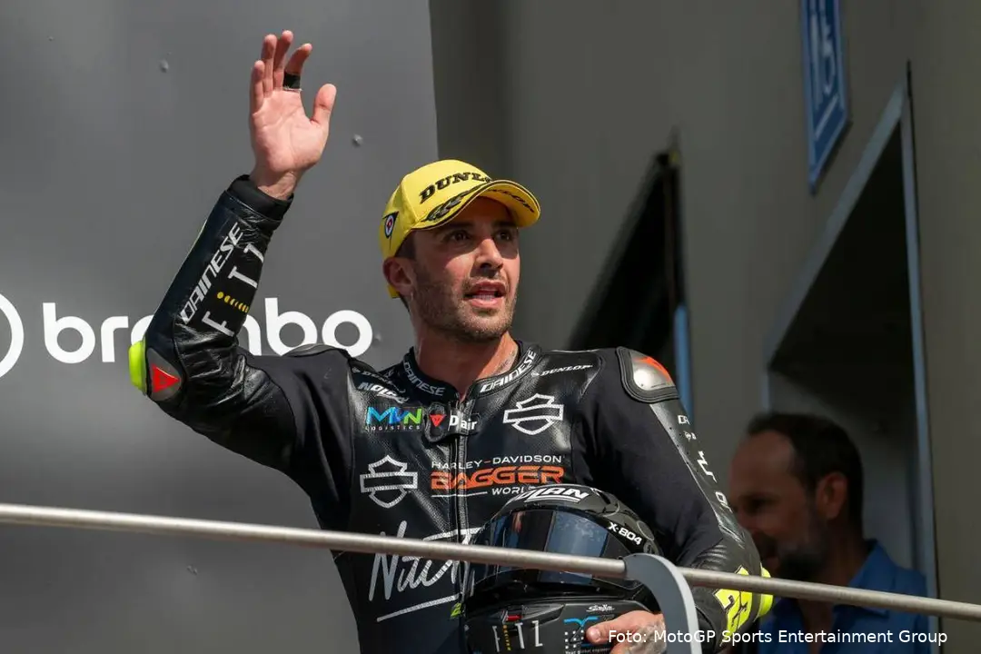 Andrea Iannone, rider in the Harley-Davidson Bagger World Cup, greets fans at Mugello