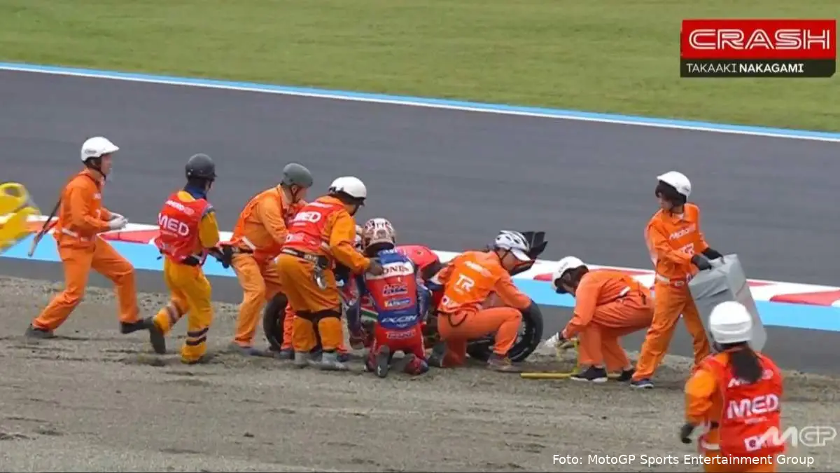 Caduta di Nakagami nelle FP1 MotoGP a Motegi