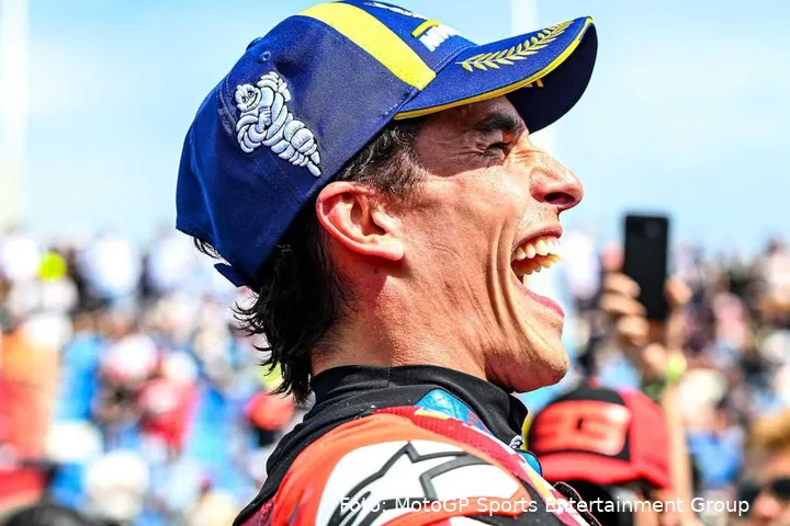 Marc Marquez smiles after winning the MotoGP race at Balaton Park