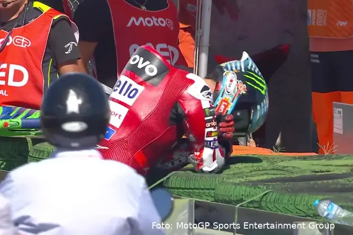 Pecco Bagnaia in despair after the MotoGP race at Misano