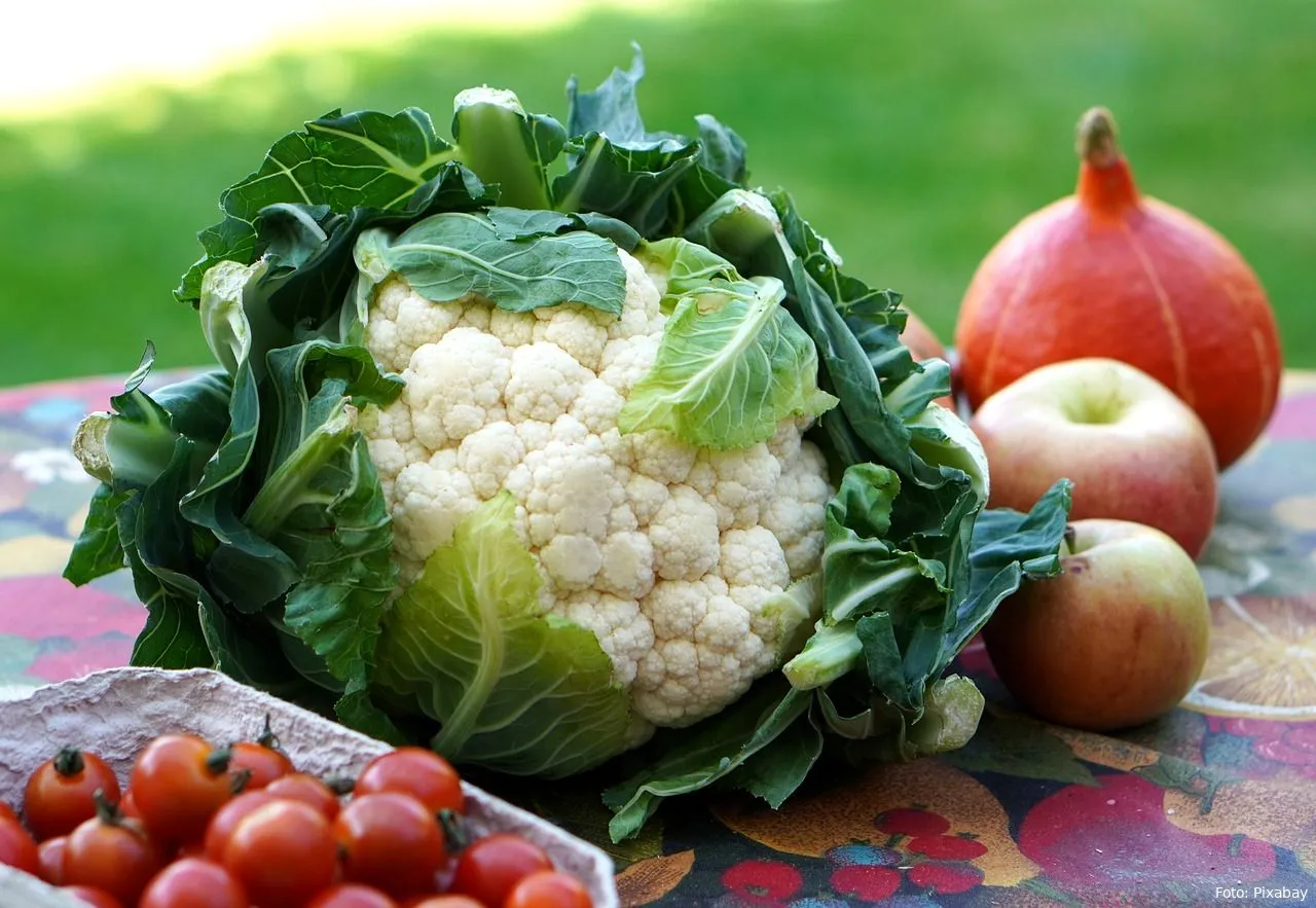 groenten en fruit bloemkool appel granaatappel tomaat eten gezondheid