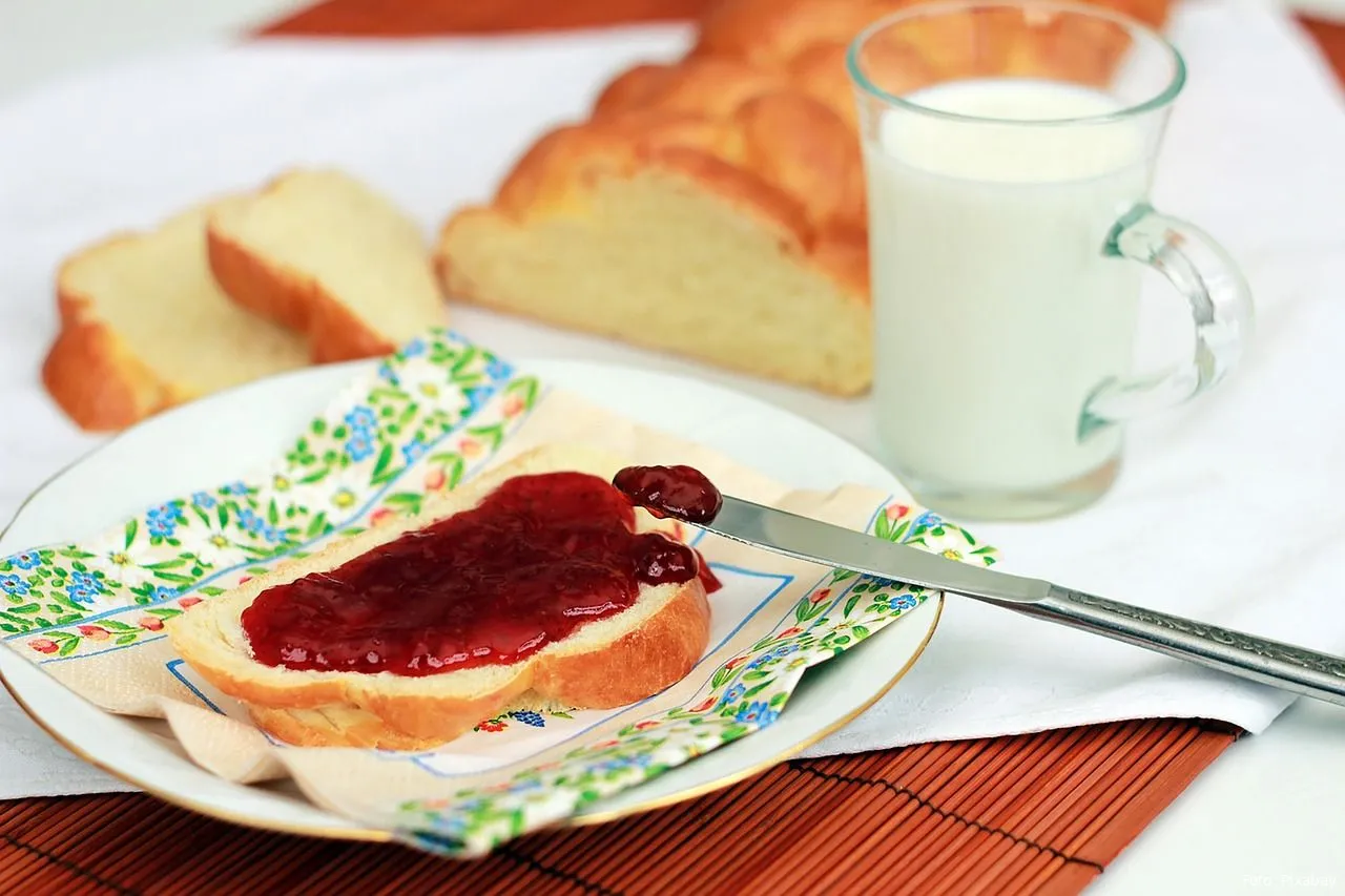 ontbijt melk brood confituur