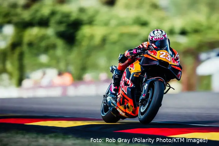 Enea Bastianini rides the KTM RC16 MotoGP at the Sachsenring