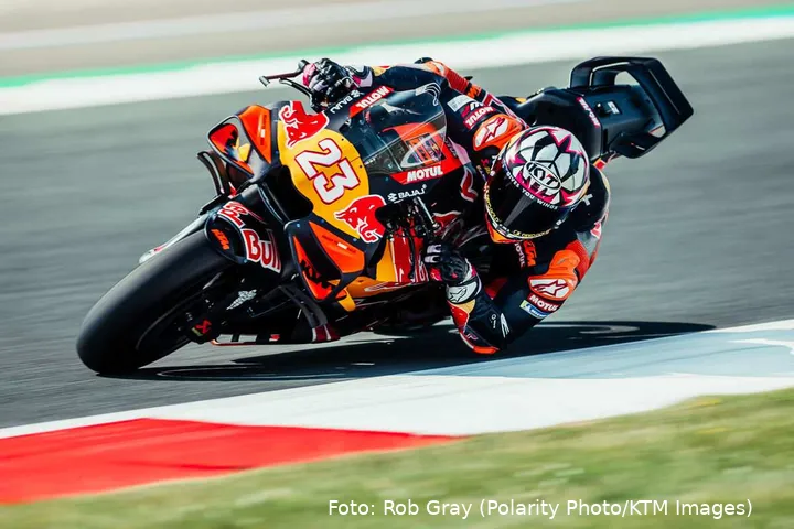 Enea Bastianini rides the KTM RC16 in the GP at Assen