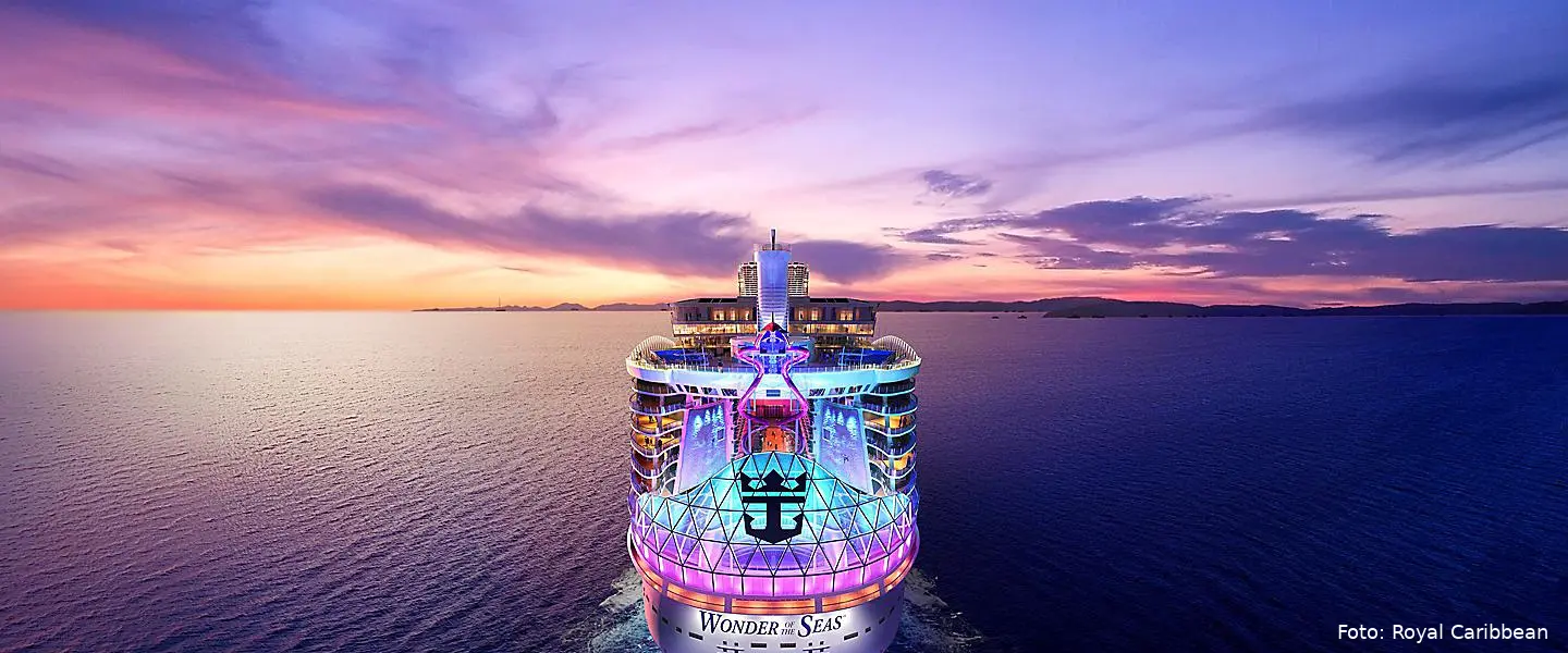wonder of the seas sailing sunset
